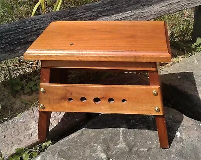 Vintage Solid Walnut Foot Stool  Or Step Stool With Brass Screws • $38.98