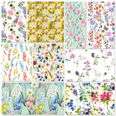 Cotton Fabric Spring Summer Easter Tulips Wildflowers Meadow Daffodils Lilacs  • £6.50