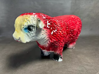 Mid Century Chalkware Red Hereford Cow Bull Nebraska Art Statuary Bank Heifer 14 • $85