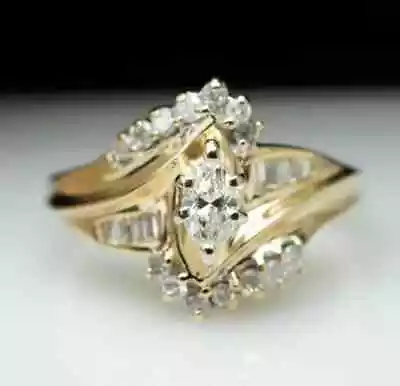 2.50 Ct Marquise Simulated Diamond Women Engagement Ring 14K Yellow Gold Plated • $81