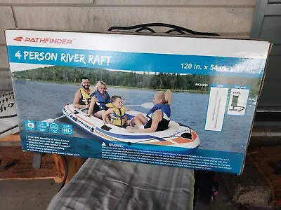 Pathfinder 4 Person Inflatable River Raft BoatPump & 2 Oars Kayak Rafting • $99