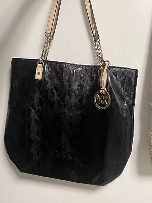 SOLD AS IS: Michael Kors Jet Set Logo MK Patent Leather Tote Shoulder Handbag • $19.99