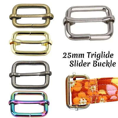 Metal Slider Tri Glide Adjuster Buckle 25mm Crafts Webbing Straps Bag Shoes Belt • £3.15