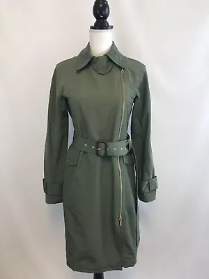 New J.Crew BELTED ZIP TRENCH COAT Heather Olive Size 2 Sample Item New  2 • $67.41