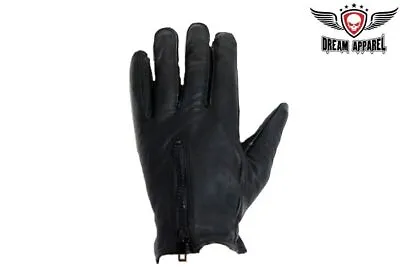 Black Full Finger Genuine Leather Motorcycle Biker Riding Zipper Gloves • $23.91