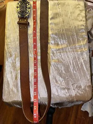 Cabi Brown Lauren Leaf Cognac Leather Belt Antique Gold Buckle • $30