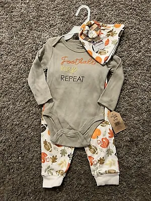 Chickpea 3-Pc Baby Boy Fall Autumn Thanksgiving Football Outfit Size 6-9 Mos NWT • $11.97