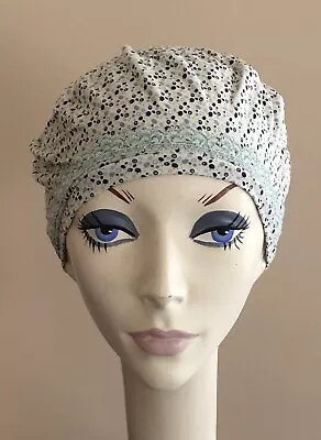 NWT! IMAGA Designer BERET Sleep Cap • Cotton Blend Knit• Lace Trim GREEN & Blue • $19.95