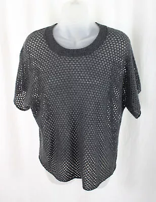 Minnie Rose Women's Gray 100% Cashmere Open Knit Short Sleeve Sweater Size L • $29