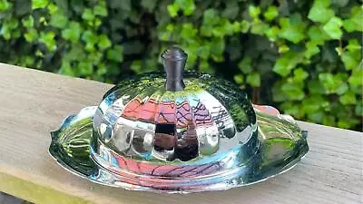 Vintage Carlisle Chrome Oval Deco Era Oval Covered Butter Dish W Glass Insert • $15