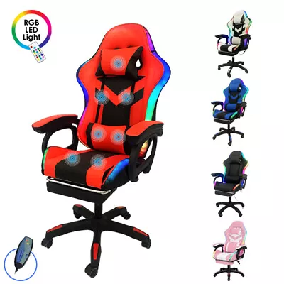 Delux RGB LED Lights Gaming Chair Office Computer Racing Massage Lumbar Retracta • $139