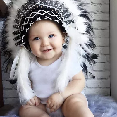 $19.99 • Buy Unisex Native American Chief Headwear Halloween Tablita Indian Feather Headpiece