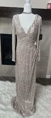 Brand New Ieena For Mac Duggal Silver Sequin V-Neck Gown Size 10 • $119.20