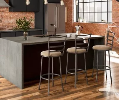 Set Of 3 Counter Height Swivel Bar Stools Metal Fabric Kitchen High Back Chairs • $128.89