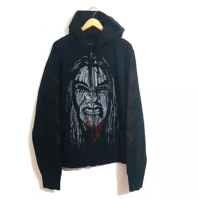 Obey Jacket Sz XL Black Hoodie Face Graphic Print Full Zip Up Metal Cotton Blend • $79.95