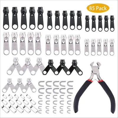 85Pcs Fix Zipper Replacement Metal Quickly Instant Repair Kit Zip Slider Tools • £7.89