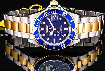 Invicta Men PRO DIVER AUTOMATIC BLUE Dial 18Kt Gold Silver Bracelet Luxury Watch • $84.91