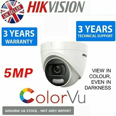 HIKVISION 5MP ColorVu Camera DS-2CE72HFT-F 3K IP67 20M IR 4in1 TVI AHD CCTV Coax • £46.99
