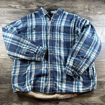 Wrangler Flannel Shacketems XL Blue Sherpa Lined Button Jacket Plaid Outdoor Y2K • $23.97