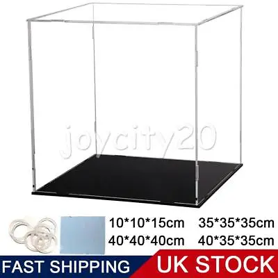 10/35/40cm Clear Acrylic Display Case Perspex Box Plastic Black Base Dustproof • £9.85