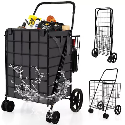 Folding Shopping Cart Utility Double Basket Grocery Cart W/ Waterproof Liner • $69.99