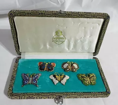 Vintage 5 Piece Metal Butterfly Brooch Pins Set In Case Collectible Trendy • $25