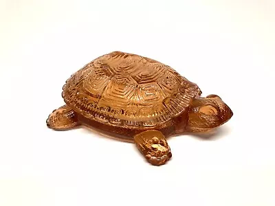 Vintage Covered Turtle Glass Trinket Dish & Lid Depression Amber Orange • $39.99