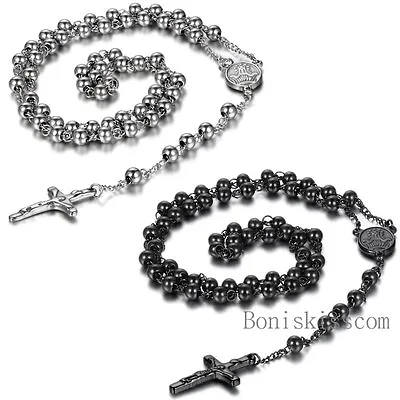 Stainless Steel Jesus Christ Crucifix Cross Rosary Bead Chain Pendant Necklace • $10.99