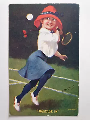 Sport Tennis. E. P. Kinsella Young Girl. 'Vantage In'. Unposted. • £3.50