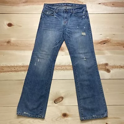 Converse Jeans Mens 34x34 Blue Denim Low Rise Boot Cut One Star Distressed • $29.99
