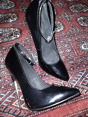 Vtg 50s Dominatrix Pin Up DEVIOUS Scream 12 Patent Leather Dagger Heel Shoes 8 • £63.97