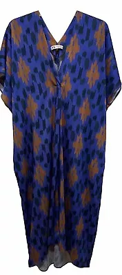 Satiny Soft V-neck Kaftan Dress Caftan Sz Medium M 8 10 Blue • $10