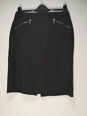 Marks And Spencer Grey Lined Zip Back Pencil Skirt - W30  L24  - Size 12 (404g) • £2.79