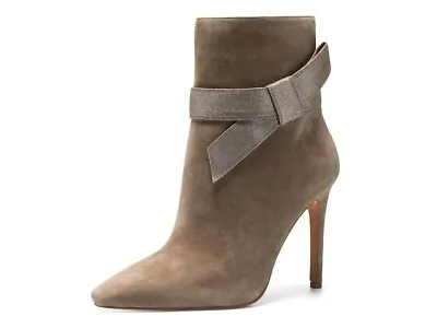 Vince Camuto Frezal Dark Taupe Suede Bootie Pointed Toe Strapped Ankle Boot • $49.95