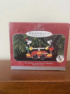 Vintage 90s Hallmark Ornament Mickey Mouse And Minnie Handcar New Open Box • $12.97