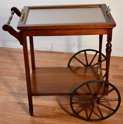 1940s Regency Style Mahogany Tea Cart Server Cart With Removable Glass Tray Top • $1000