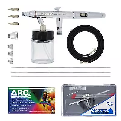 MASTER Dual-Action Siphon Feed AIRBRUSH KIT SET W-3 TIPS Hobby Cake Art • $54.99