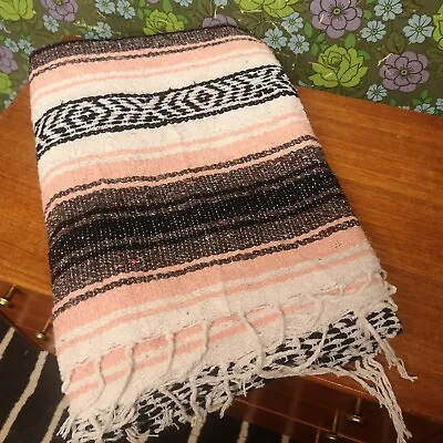 Pink Grey Mexican Woven Stripy Falsa Yoga Beach/Picnic Blanket / Throw • £19.99