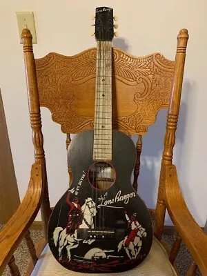 Stencil Guitar -3/4 Supertone  THE LONE RANGER  1930s Black - 3/4 Size - Antique • $185