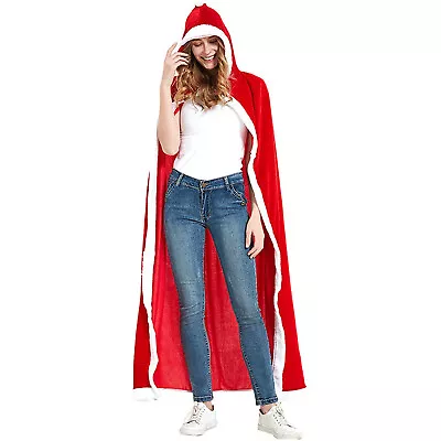 Christmas Santa Claus Adult Kid Velvet Long Hooded Cloak Robe Cape Fancy Costume • $19.99