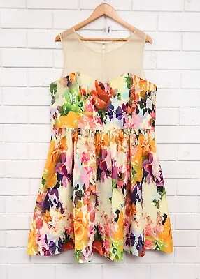 Women's City Chic Sleeveless Cream W/ Bright Floral Cocktail Dress Plus Sz M • $22