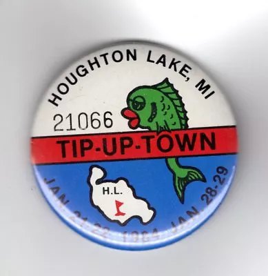 1984 Tip Up Town Badge Pin Pinback-michigan Dnr Deer Bear Fishing Patch License • $4.99