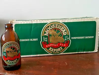 Vintage MOOSEHEAD EXPORT Canada Stubby Beer Bottle  & Empty Case For Display • $11