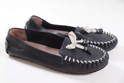 Fat Face - Bickton Bow - Navy Soft Leather Moccasins Flat Shoes Women Uk9 Eur42 • £19.99