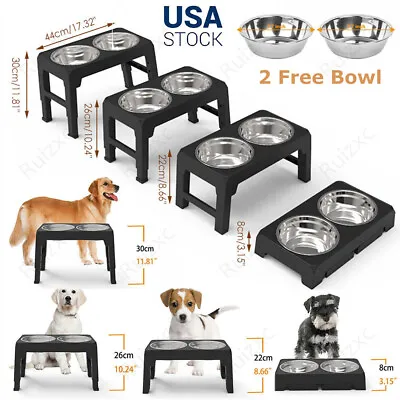 Elevated Dog Bowl Pet Feeder Stainless Steel Raised Food Water Stand + 2 Bowls • $22.99