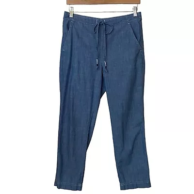 J. Crew Women's Tie Waist Seaside Blue Chambray Cropped Pants Size Small • $24