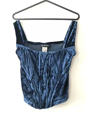 Miss Selfridge Corset Style Top Cropped Crushed Velvet Size 12 Blue • £1.99