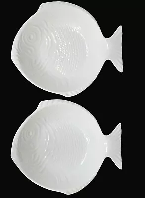 Vintage 2 California Pottery BOWLS 588 Large Fish Shaped White 10.5  Figural MCM • $49.99