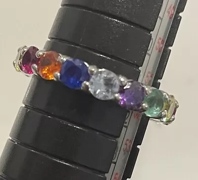 All Around Boutique AAB 925 Created Multi Color Sapphire Eternity Band Sz6 NWOT • $35