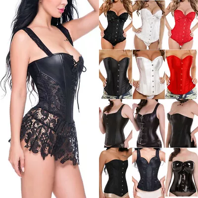 Women Gothic Overbust Steampunk Corset Bustier Lace Burlesque Basque Top Dresses • £11.79